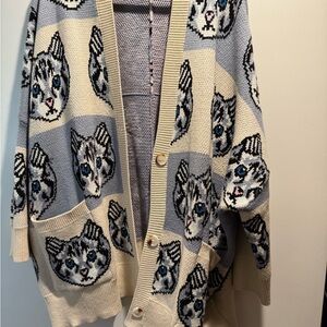 Dressed in LALA Cat Patterned Cardigan Sweater